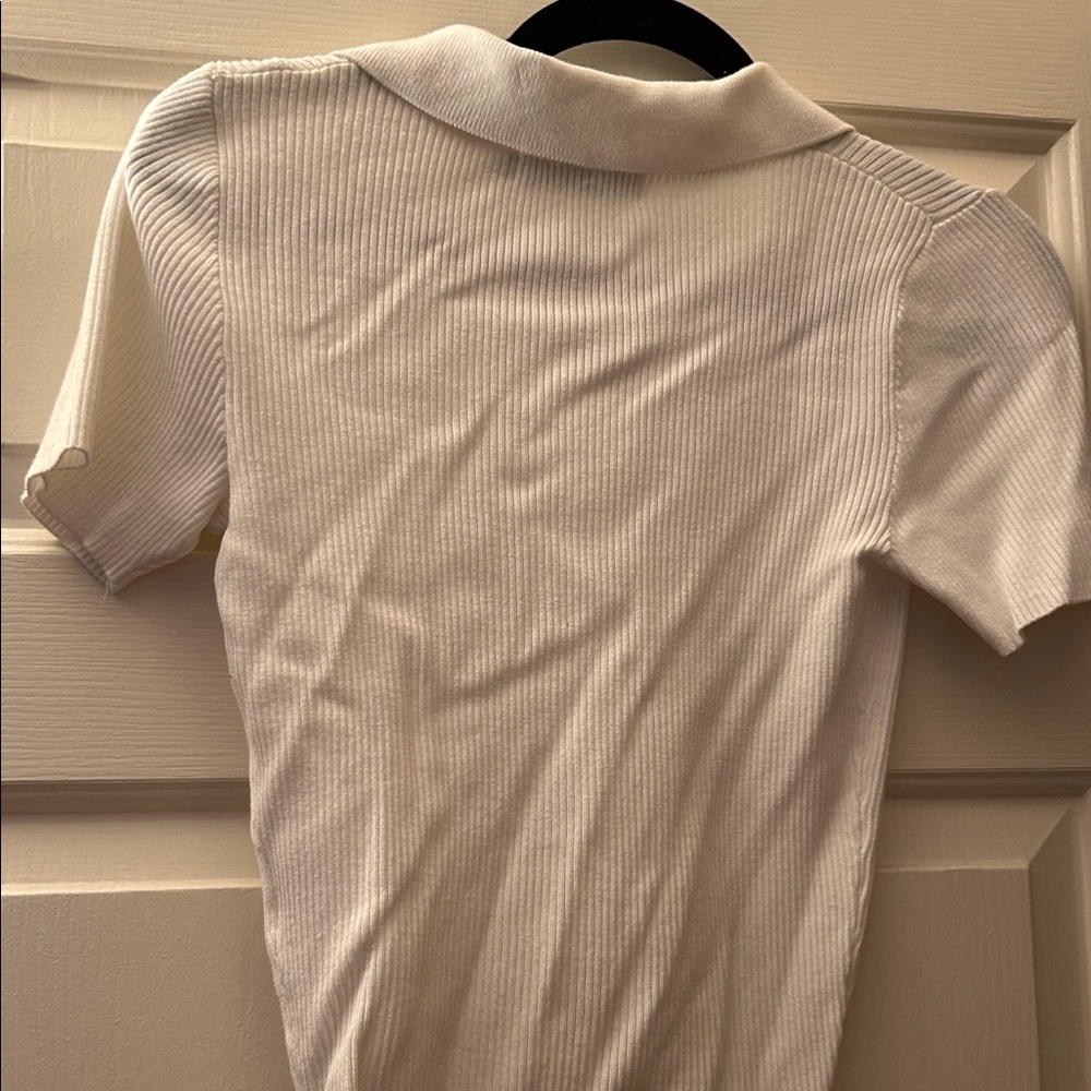 White Ribbed Button-Down Shirt - Picture 2 of 6